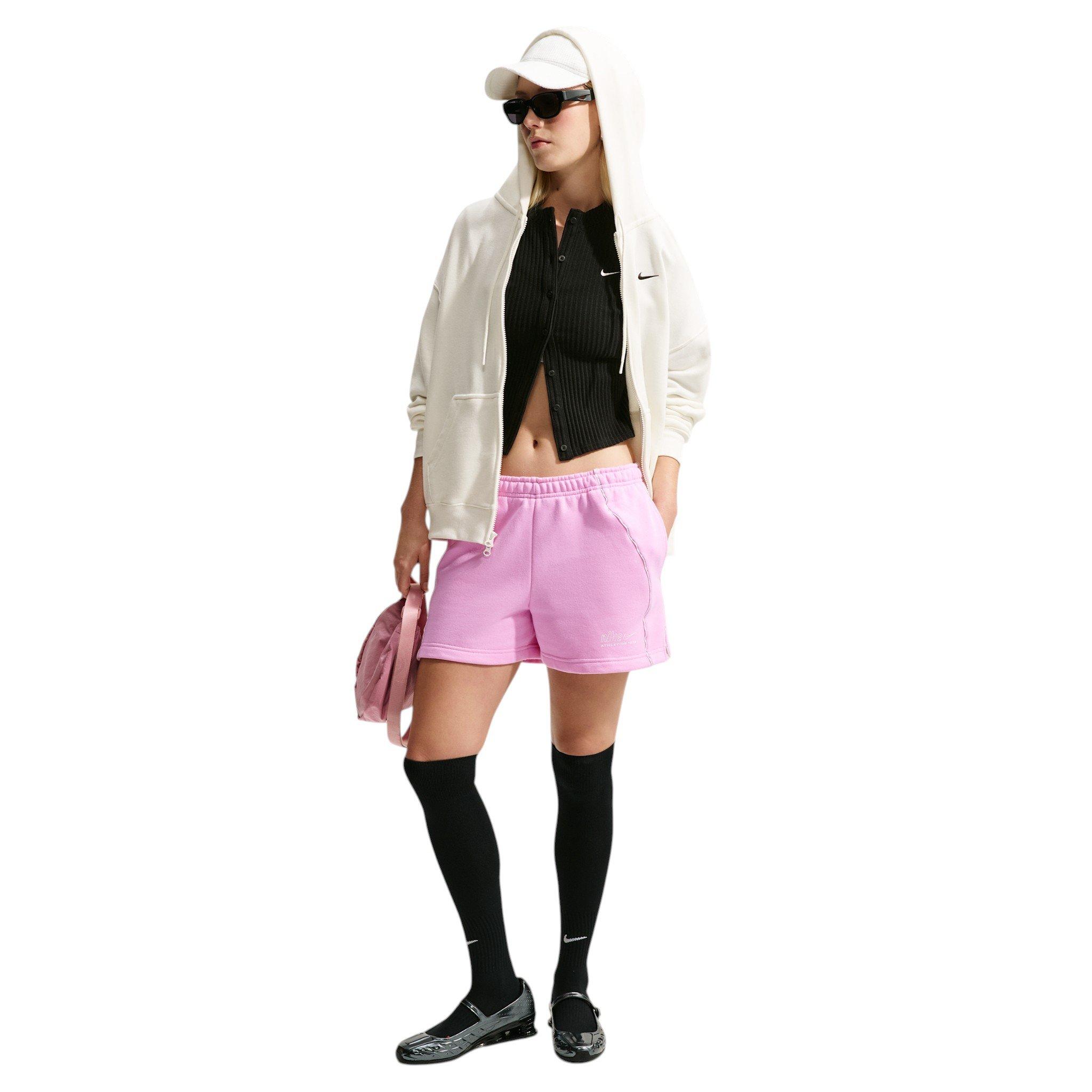 Nike Women's Studio Fleece Med Weight "Graphic Pack" "Athletic Dept" Mid-Rise Shorts - Pink - PINK
